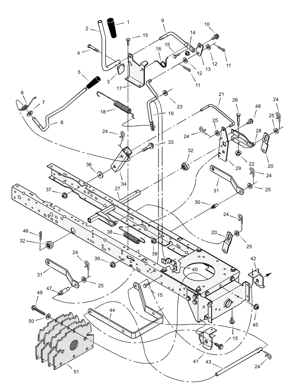 Mower Housing Suspension Diagram and Parts List for 312003X50A 2003 Briggs and Stratton Lawn Tractor